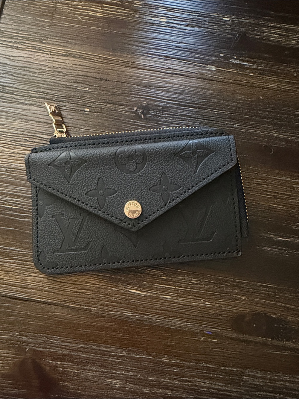Black Embossed Logo Leather Card Wallet - Luxury Style